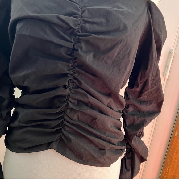 ZARA Fitted Draped Top Rouched Long Sleeve Black - Picture 15 of 15